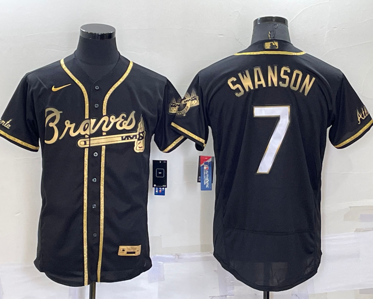 Men's Atlanta Braves Dansby Swanson #7 Black Stitched Jersey