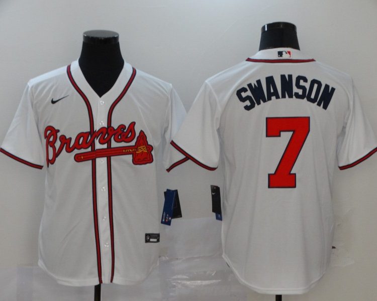 Men's Atlanta Braves Dansby Swanson #7 White Jersey
