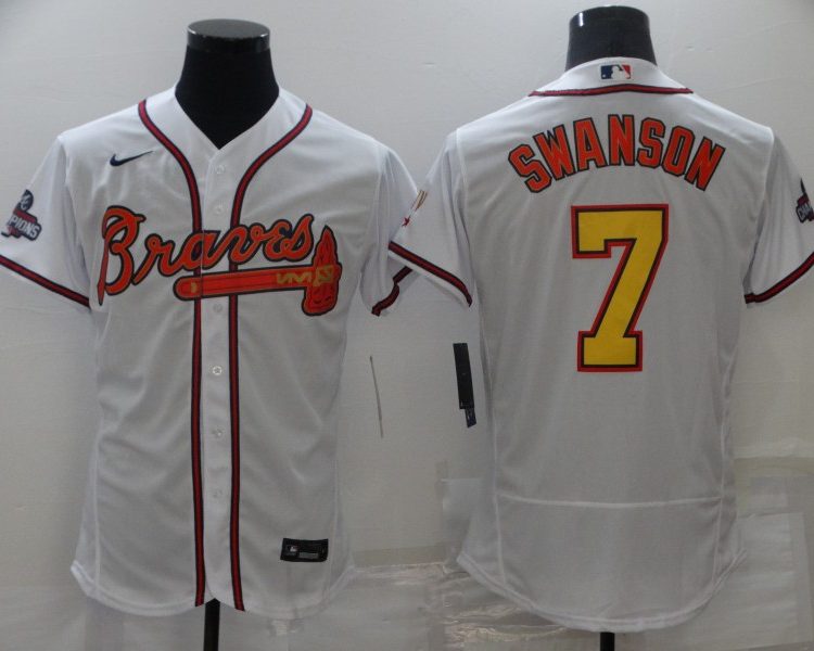 Men's Atlanta Braves Dansby Swanson #7 White Jersey Champion Edition