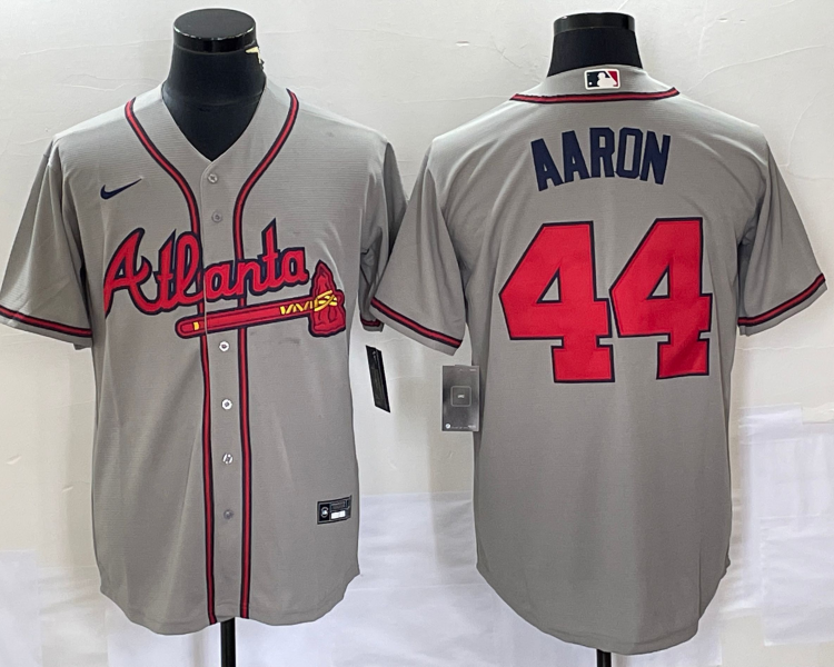 Men's Atlanta Braves Hank Aaron #44 Gray Jersey
