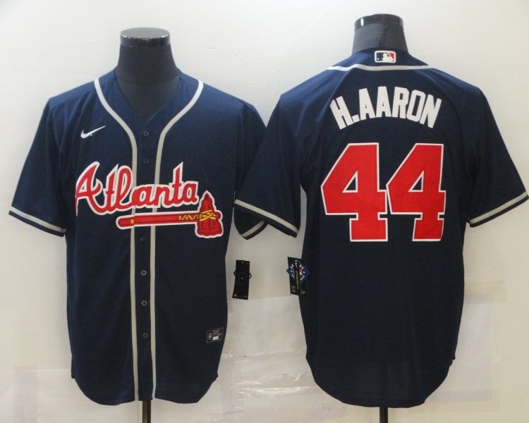 Men's Atlanta Braves Hank Aaron #44 Navy Jersey