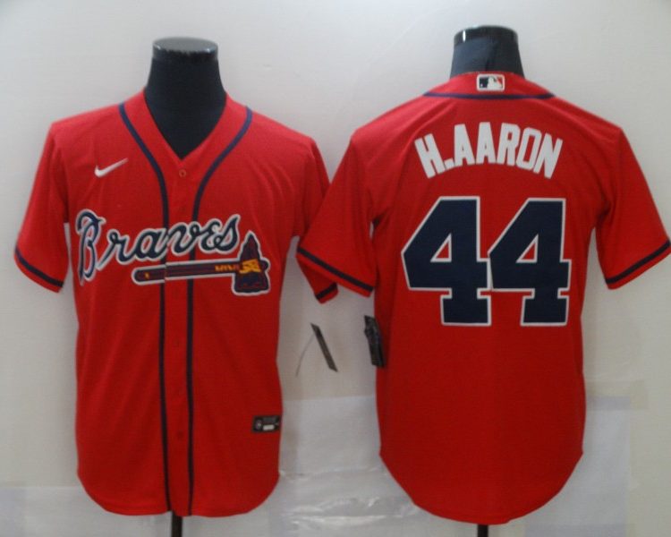 Men's Atlanta Braves Hank Aaron #44 Red Jersey