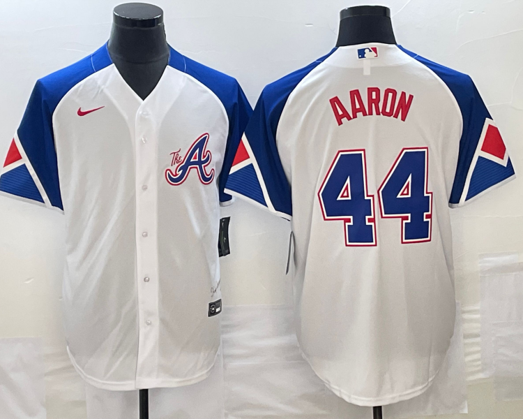 Men's Atlanta Braves Hank Aaron #44 White 2023 City Connect Jersey