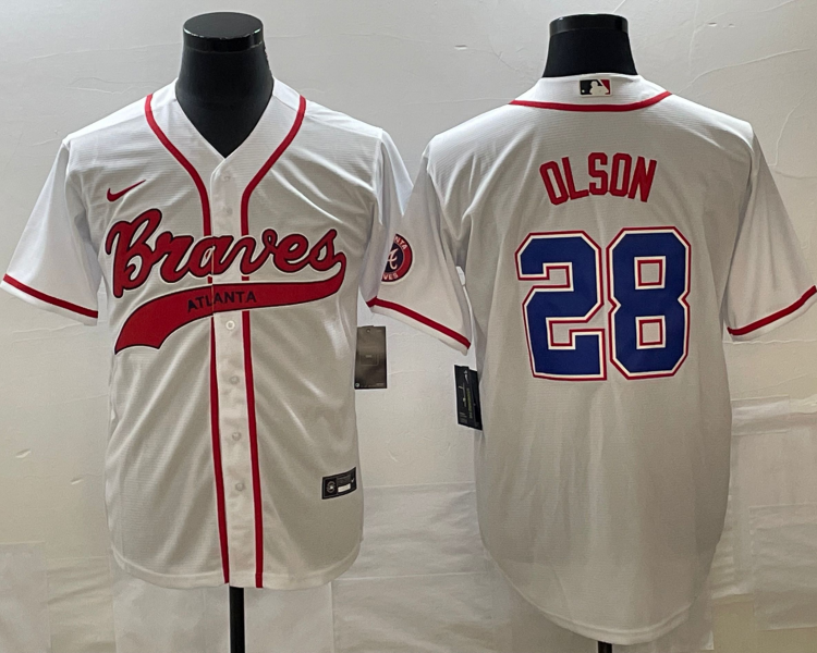 Men's Atlanta Braves Matt Olson #28 White Jersey Joint Edition
