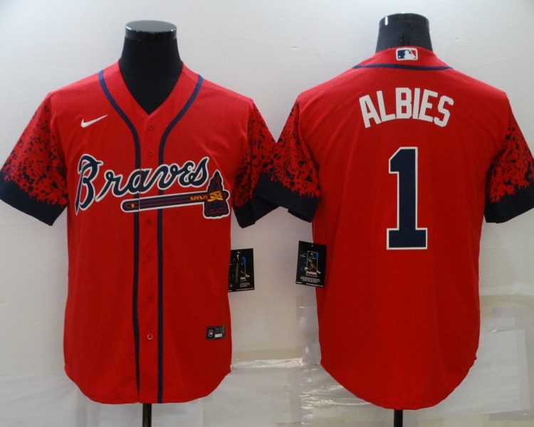 Men's Atlanta Braves Ozzie Albies #1 Red Stitched Jersey