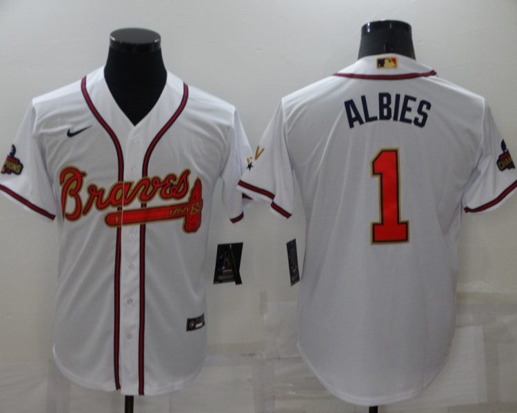 Men's Atlanta Braves Ozzie Albies #1 White Jersey