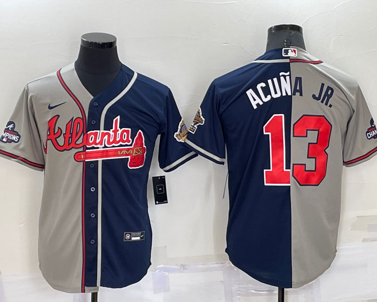Men's Atlanta Braves Ronald Acuna Jr. #13 Navy/Gray Stitched Jersey