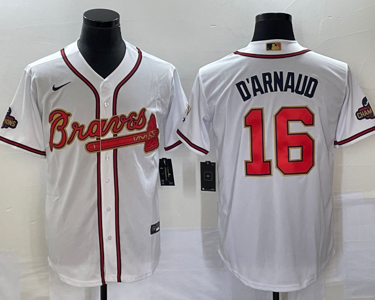 Men's Atlanta Braves Travis d'Arnaud #16 White Jersey