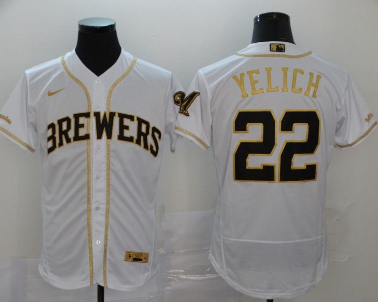 Men's Milwaukee Brewers #22 Christian Yelich MLB White Jersey