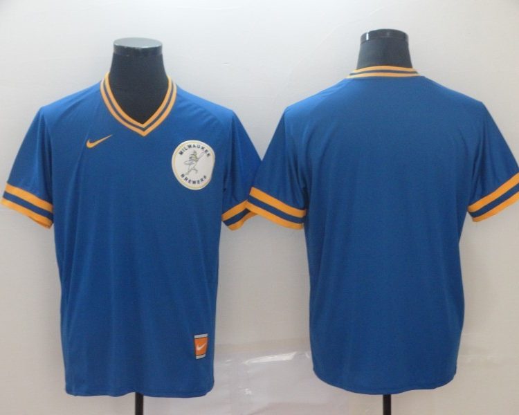 Men's Milwaukee Brewers Blue Road Cooperstown Collection Blank Jersey