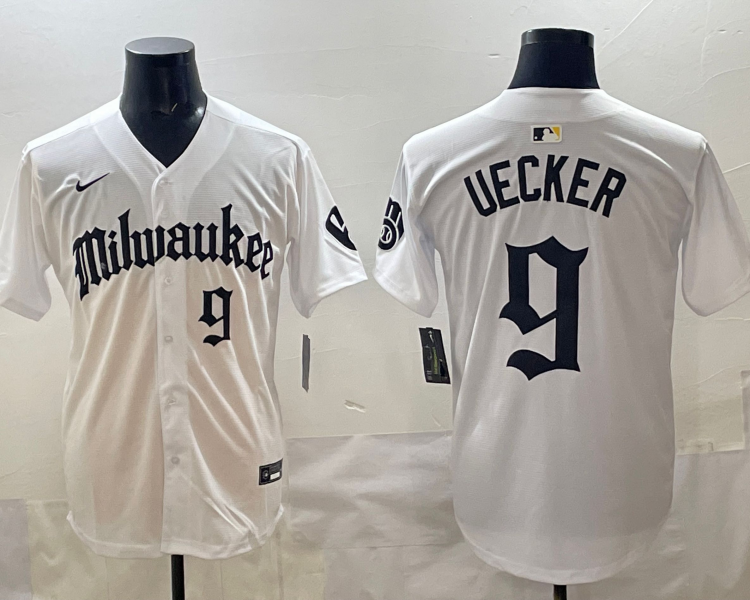 Men's Milwaukee Brewers Bob Uecker #9 White Jersey