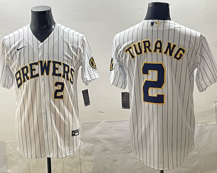 Men's Milwaukee Brewers Brice Turang #2 White Limited Jersey