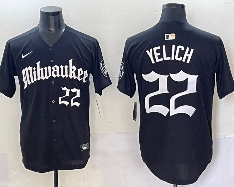 Men's Milwaukee Brewers Christian Yelich #22 Black Team Jersey