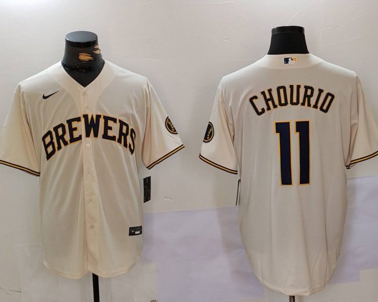 Men's Milwaukee Brewers Jackson Chourio #11 Cream Home Limited Jersey