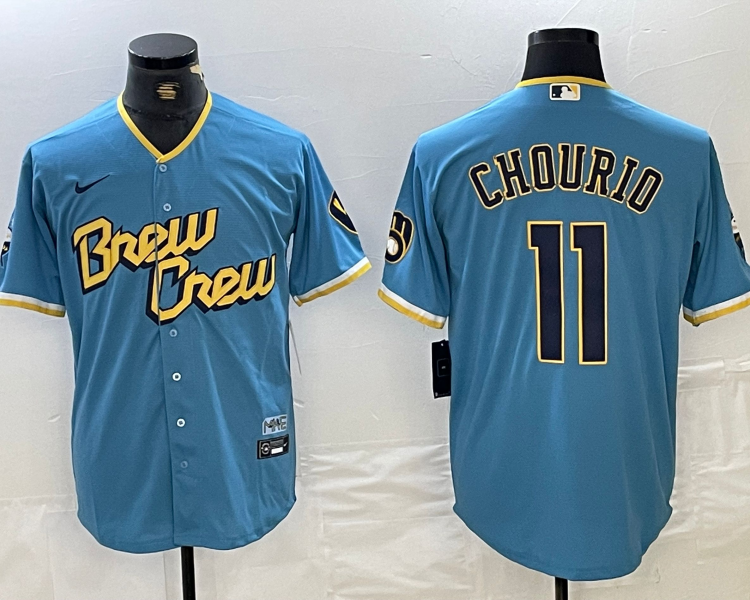 Men's Milwaukee Brewers Jackson Chourio #11 Powder Blue City Connect Jersey