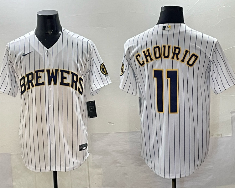 Men's Milwaukee Brewers Jackson Chourio #11 White Jersey