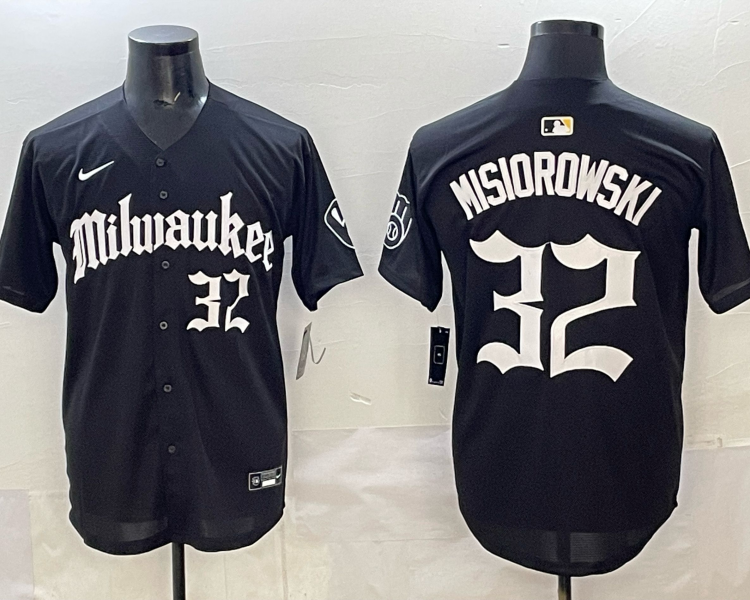 Men's Milwaukee Brewers Jacob Misiorowski #32 Black Jersey