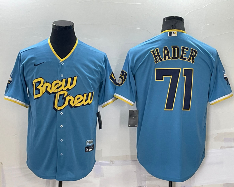 Men's Milwaukee Brewers Josh Hader #71 Blue Stitched Jersey