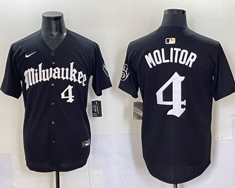 Men's Milwaukee Brewers Paul Molitor #4 Black Team Jersey
