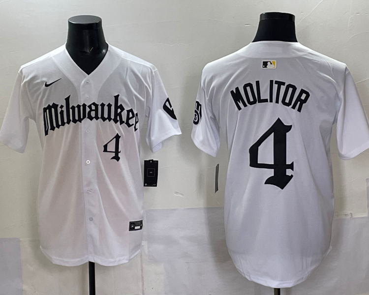 Men's Milwaukee Brewers Paul Molitor #4 White Team Jersey