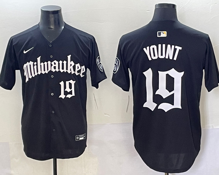 Men's Milwaukee Brewers Robin Yount #19 Black Team Jersey