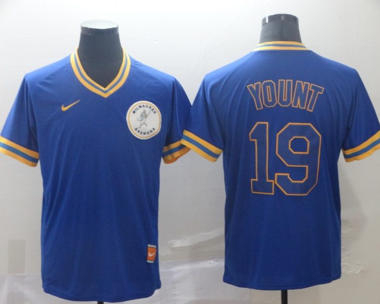 Men's Milwaukee Brewers Robin Yount #19 MLB Blue Jersey