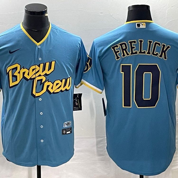 Men's Milwaukee Brewers Sal Frelick #10 Powder Blue 2022 City Connect Jersey