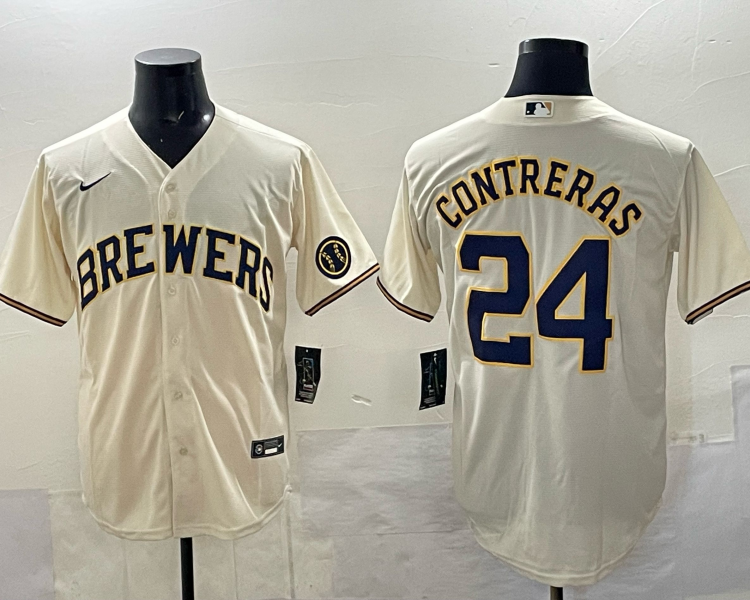 Men's Milwaukee Brewers William Contreras #24 Cream Home Jersey