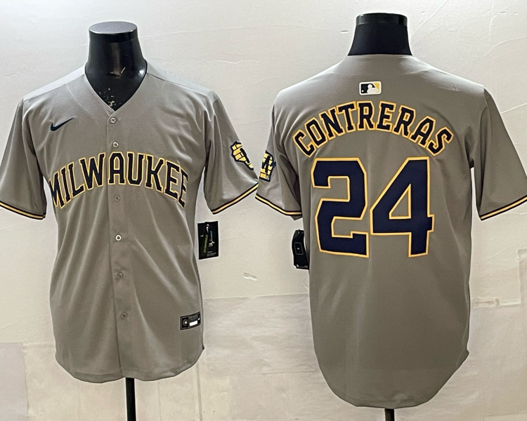 Men's Milwaukee Brewers William Contreras #24 Grey Jersey