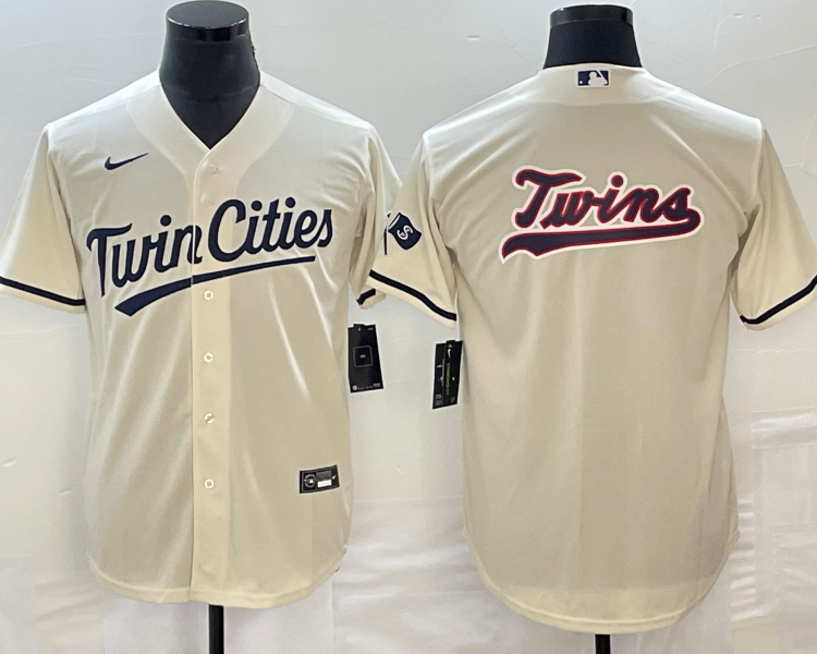 Men's Minnesota Twins Beige Alternate Team Logo Jersey