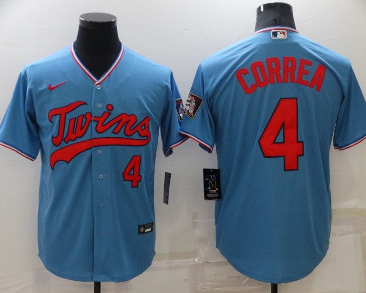 Men's Minnesota Twins Carlos Correa #4 Blue Baseball Jersey