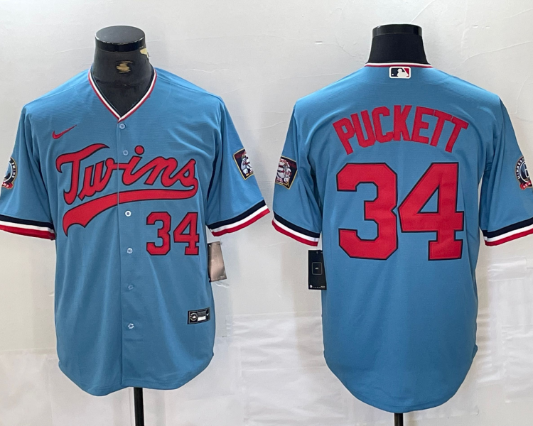 Men's Minnesota Twins Kirby Puckett #34 Blue Stitched Jersey