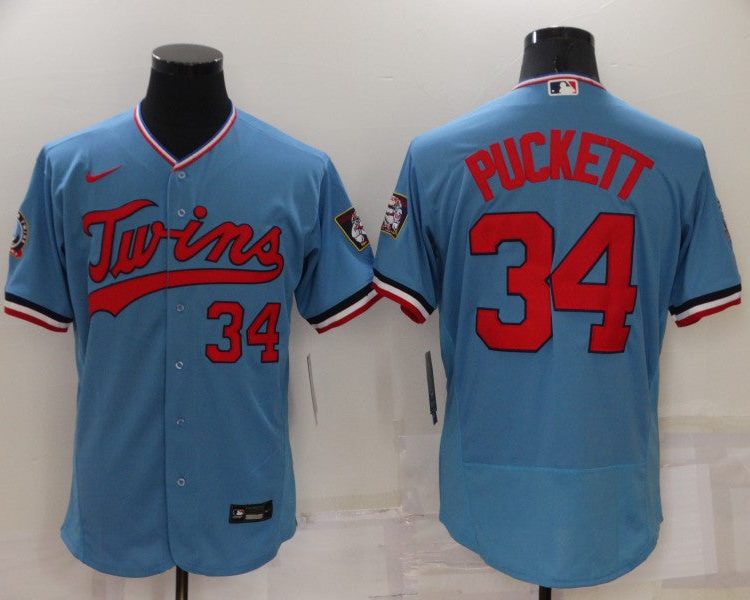 Men's Minnesota Twins Kirby Puckett #34 Blue Stitched Jersey