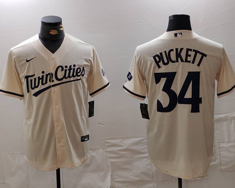 Men's Minnesota Twins Kirby Puckett #34 Cream Limited Jersey