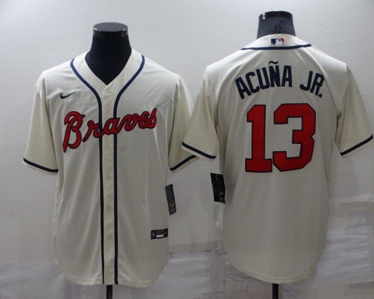 New Men's Atlanta Braves Ronald Acuna Jr. #13 Rice White Jersey
