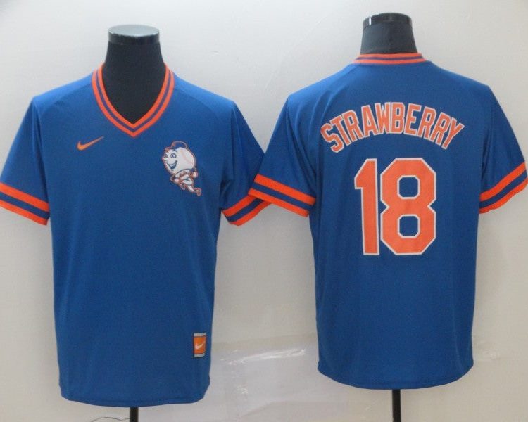 Men's New York Mets Darryl Strawberry #18 Blue Stitched Jersey