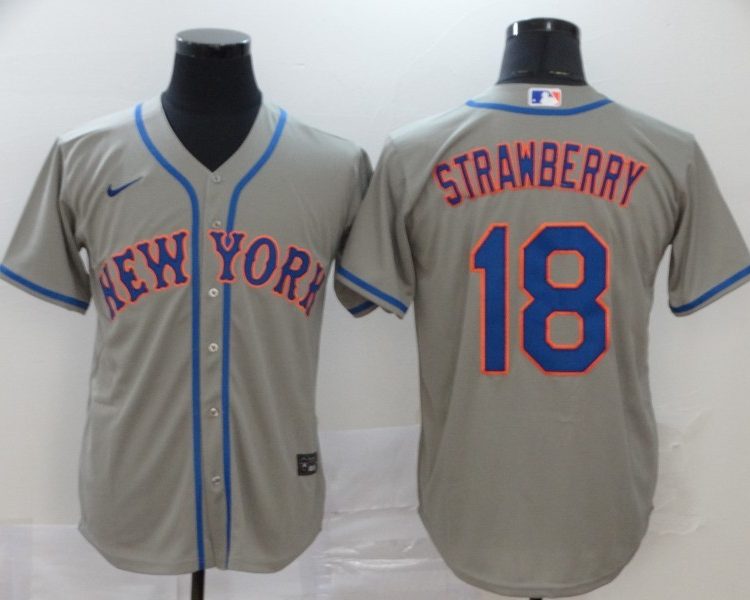 Men's New York Mets Darryl Strawberry #18 Gray Baseball Jersey