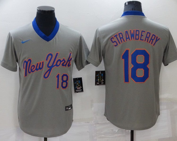 Men's New York Mets Darryl Strawberry #18 Gray Jersey