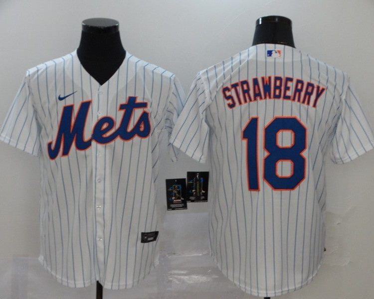 Men's New York Mets Darryl Strawberry #18 White Baseball Jersey