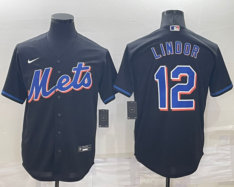 Men's New York Mets Francisco Lindor #12 Black Baseball Jersey