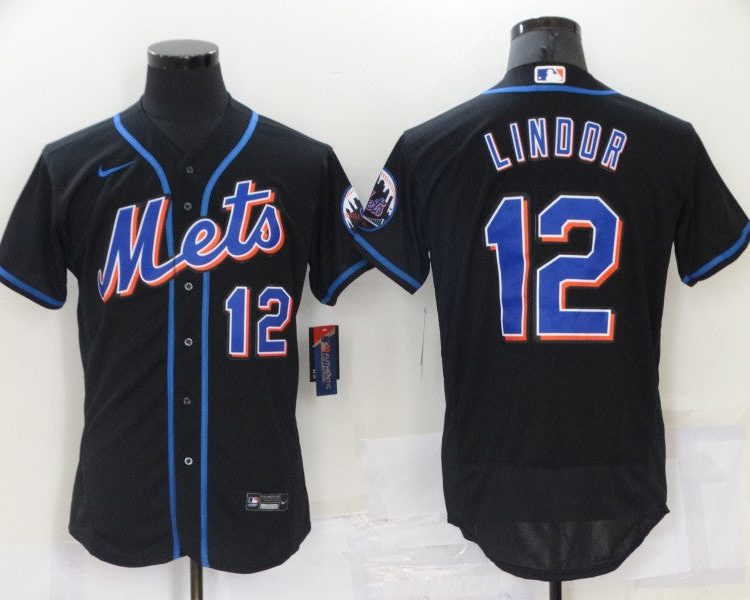 Men's New York Mets Francisco Lindor #12 Black Jersey
