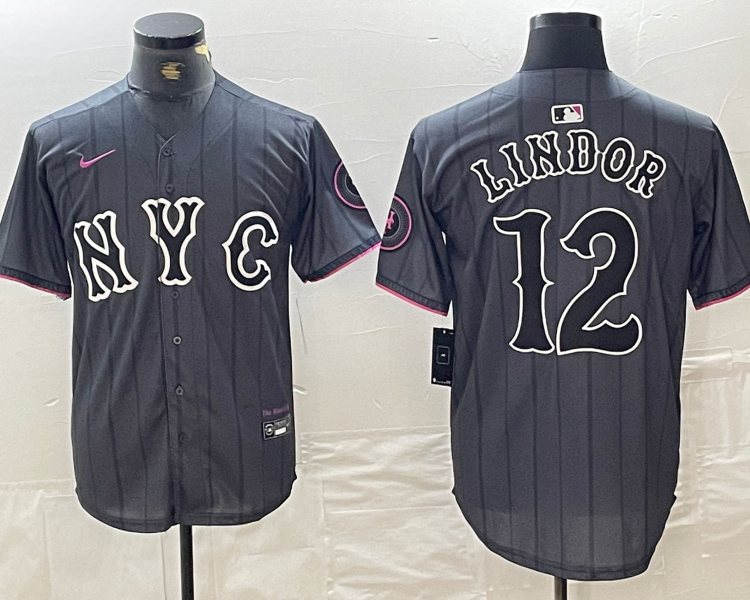 Men's New York Mets Francisco Lindor #12 Graphite 2024 City Connect Limited Jersey