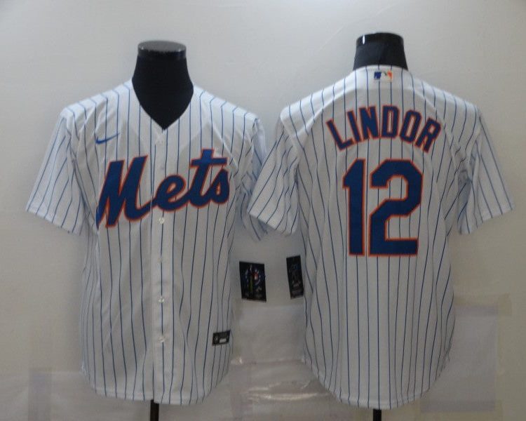 Men's New York Mets Francisco Lindor #12 White Baseball Jersey