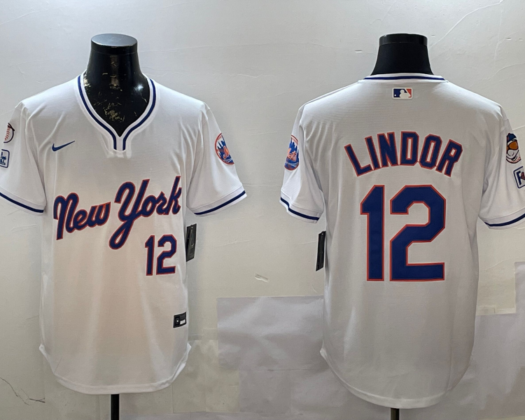 Men's New York Mets Francisco Lindor #12 White Jersey