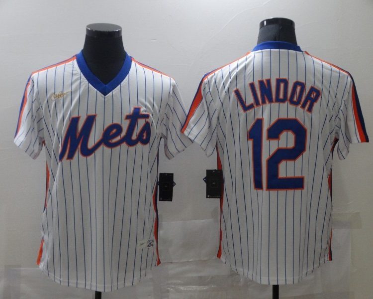 Men's New York Mets Francisco Lindor #12 White Stitched Jersey