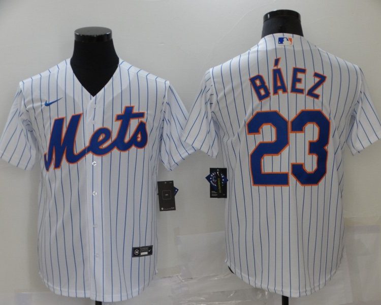 Men's New York Mets Javier Baez #23 White Baseball Jersey