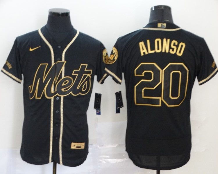 Men's New York Mets Pete Alonso #20 Black Stitched Jersey