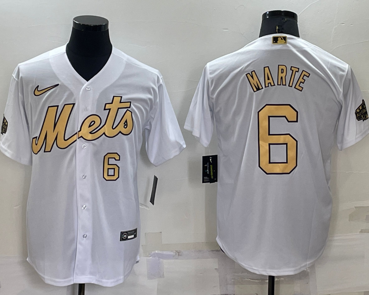 Men's New York Mets Starling Marte #6 White Jersey