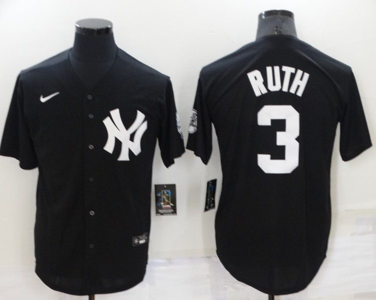 Men's New York Yankees Babe Ruth #3 Black Baseball Jersey