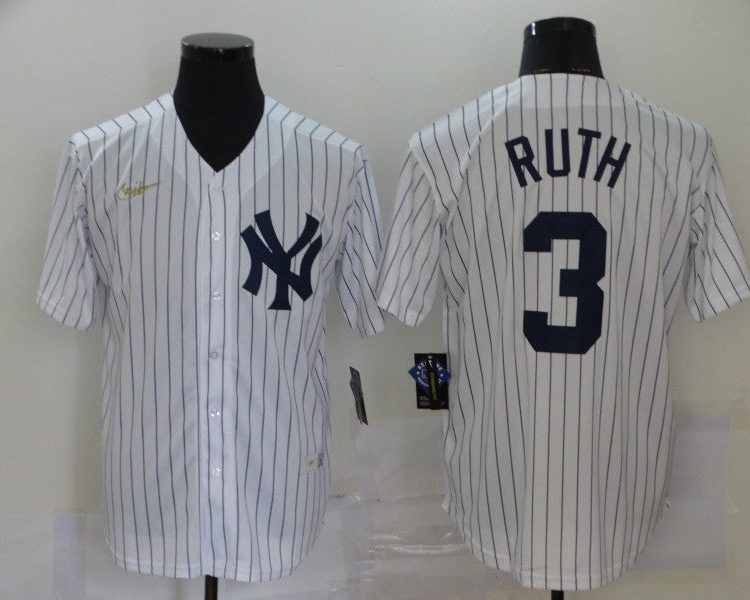 Men's New York Yankees Babe Ruth #3 White Jersey